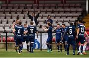 12 July 2018; Dinamo Minsk players celebrate after scoring their second goal during the UEFA Europa League 1st Qualifying Round First Leg match between Derry City and Dinamo Minsk at Brandywell Stadium in Derry. Photo by Oliver McVeigh/Sportsfile