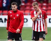12 July 2018; A dejected Ben Fisk and Dean Shiels of Derry City after the UEFA Europa League 1st Qualifying Round First Leg match between Derry City and Dinamo Minsk at Brandywell Stadium in Derry. Photo by Oliver McVeigh/Sportsfile