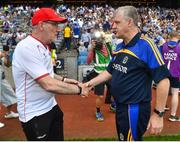 14 July 2018; Tyrone manager Mickey Harte shakes hands with Roscommon manager Kevin McStay following the GAA Football All-Ireland Senior Championship Quarter-Final Group 2 Phase 1 match between Tyrone and Roscommon at Croke Park, in Dublin.