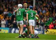 15 July 2018; Kyle Hayes, left, Dan Morrissey, centre, and Mike Casey of Limerick, right, celebrate after the GAA Hurling All-Ireland Senior Championship Quarter-Final match between Kilkenny and Limerick at Semple Stadium, Thurles, Co Tipperary. Photo by Ray McManus/Sportsfile