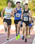 19 July 2018; Cian Kelly of St. Abbans, Laois, left, on his way to winning the Harrier Products Men's Junior Mile , ahead of Michael Power of West Waterford AC, Co Waterford, centre, and Daire Finn of Dublin City Harriers AC, Co Dublin, during the Morton Games at Morton Stadium in Santry, Dublin. Photo by Sam Barnes/Sportsfile