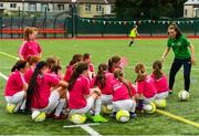 21 July 2018; The FAI in conjunction with FIFA is running one of FIFA’s very successful campaigns, FIFA Live Your Goals, to introduce more females to the game of football. The campaign outlines clear messages, that women’s football is an authentic and attractive expression of a modern lifestyle. It shows optimism, fun belonging and physical beauty. Women’s football is not just socially accepted but highly respected and has become an integral part of football development in the country. Pictured at today’s event is Tyler Toland of Republic of Ireland and Sion Swifts LFC, with participants, at The Showgrounds, Sligo. Photo by Seb Daly/Sportsfile