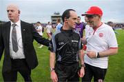 21 July 2018; Referee David Coldrick is escorted off as he finishes a conversation with Tyrone manager Mickey Harte after the GAA Football All-Ireland Senior Championship Quarter-Final Group 2 Phase 2 match between Tyrone and Dublin at Healy Park in Omagh, Tyrone. Photo by Ray McManus/Sportsfile