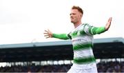 22 July 2018; Gary Shaw of Shamrock Rovers celebrates after scoring his side's first goal during the SSE Airtricity League Premier Division match between Waterford and Shamrock Rovers at the RSC in Waterford. Photo by Stephen McCarthy/Sportsfile