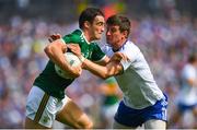 22 July 2018; Stephen O’Brien of Kerry is tackled by Darren Hughes of Monaghan during the GAA Football All-Ireland Senior Championship Quarter-Final Group 1 Phase 2 match between Monaghan and Kerry at St Tiernach's Park in Clones, Monaghan. Photo by Ramsey Cardy/Sportsfile
