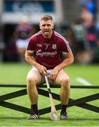 28 July 2018; Aidan Harte of Galway takes his seat for the team photo prior to the GAA Hurling All-Ireland Senior Championship semi-final match between Galway and Clare at Croke Park in Dublin. Photo by David Fitzgerald/Sportsfile