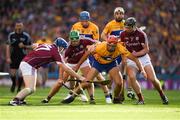 28 July 2018; Peter Duggan of Clare in action against Paul Killeen, 17, David Burke and Aidan Harte of Galway during the GAA Hurling All-Ireland Senior Championship semi-final match between Galway and Clare at Croke Park in Dublin. Photo by Ray McManus/Sportsfile