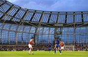 1 August 2018; Héctor Bellerín of Arsenal in action against Marcos Alonzo of Chelsea during the International Champions Cup match between Arsenal and Chelsea at the Aviva Stadium in Dublin. Photo by Ramsey Cardy/Sportsfile