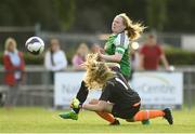 4 August 2018; Amber Barrett of Peamount United flicks the ball past Erica Turner of UCD Waves to score her side's fifth goal during the Continental Tyres Women's National League match between Peamount United and UCD Waves at Greenogue in Newcastle, Dublin. Photo by Eóin Noonan/Sportsfile