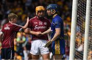 5 August 2018; Davey Glennon of Galway is congratulated by a young supporter as he shakes hands with Clare goalkeeper Donal Tuohy after the GAA Hurling All-Ireland Senior Championship semi-final replay match between Galway and Clare at Semple Stadium in Thurles, Co Tipperary. Photo by Ray McManus/Sportsfile