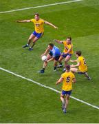 5 August 2018; Jack McCaffrey of Dublin in action against Roscommon players, left to right, Niall McInerney, Niall Kilroy, David Murray and John McManus during the GAA Football All-Ireland Senior Championship Quarter-Final Group 2 Phase 3 match between Dublin and Roscommon at Croke Park in Dublin. Photo by Daire Brennan/Sportsfile
