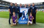 7 August 2018; The Beacon Hospital All-Ireland Hurling Sevens, organised by Kilmacud Crokes GAA Club and kindly sponsored this year, for the first time, by Beacon Hospital was officially launched in Croke Park. Pictured at the launch are, from left, Ryan O'Dwyer, Bill O'Carroll,Mark Lohan, Chairman, Hurling 7s Committee Chairman, Brian Fitzgerald, Deputy CEO, Beacon Hospital, Fergal Whitely and Niall Corcoran, with Under 10 Kilmacud Crokes hurlers Michael Lyng, left, and Cian Manning. Photo by Ramsey Cardy/Sportsfile