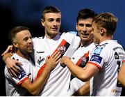 10 August 2018; Dinny Corcoran of Bohemians, third from left, celebrates after scoring his side's fifth goal with teammates, from left, Keith Ward, Daniel Kelly, Jonathan Lunney during the Irish Daily Mail FAI Cup First Round match between Wexford and Bohemians at Ferrycarrig Park, in Wexford. Photo by Tom Beary/Sportsfile