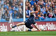 11 August 2018; Dublin goalkeeper Stephen Cluxton saves a first half penalty from Eamonn Brannigan of Galway during the GAA Football All-Ireland Senior Championship semi-final match between Dublin and Galway at Croke Park in Dublin.  Photo by Piaras Ó Mídheach/Sportsfile