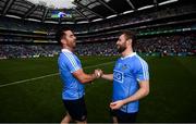 11 August 2018; Michael Darragh Macauley, left, and Jack McCaffrey of Dublin following the GAA Football All-Ireland Senior Championship semi-final match between Dublin and Galway at Croke Park in Dublin. Photo by Stephen McCarthy/Sportsfile