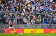 11 August 2018; Shane Walsh of Galway kicks a free in front of Hill 16 during the GAA Football All-Ireland Senior Championship semi-final match between Dublin and Galway at Croke Park in Dublin.  Photo by Brendan Moran/Sportsfile