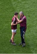 11 August 2018; Galway manager Kevin Walsh consoles Shane Walsh after the GAA Football All-Ireland Senior Championship semi-final match between Dublin and Galway at Croke Park in Dublin. Photo by Daire Brennan/Sportsfile