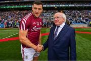 11 August 2018; Galway captain Damien Comer meets President Michael D Higgins prior to the GAA Football All-Ireland Senior Championship semi-final match between Dublin and Galway at Croke Park in Dublin.  Photo by Brendan Moran/Sportsfile