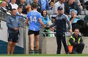 11 August 2018; Dublin manager Jim Gavin shakes hands with Dean Rock as he is taken off during the GAA Football All-Ireland Senior Championship semi-final match between Dublin and Galway at Croke Park in Dublin.  Photo by Piaras Ó Mídheach/Sportsfile