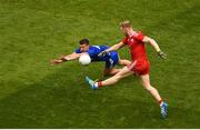 12 August 2018; Frank Burns of Tyrone has his shot blocked by Ryan Wylie of Monaghan during the GAA Football All-Ireland Senior Championship Semi-Final match between Monaghan and Tyrone at Croke Park, in Dublin. Photo by Daire Brennan/Sportsfile