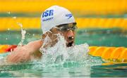 15 August 2018; Yoav Valinsky of Israel competes in the heats of the Men's 100m Breaststroke SB6 event during day three of the World Para Swimming Allianz European Championships at the Sport Ireland National Aquatic Centre in Blanchardstown, Dublin. Photo by Seb Daly/Sportsfile