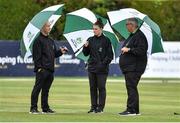 15 August 2018; Umpires Phil Thompson, Mary Waldron and Paul Reynolds inspect the pitch before the T20 International match between Ireland Wolves and Bangladesh A at Clontarf in Dublin was abandoned. Photo by Brendan Moran/Sportsfile