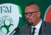 15 August 2018; Cobh Ramblers FC manager Stephen Henderson speaking with MC Trevor Welsh during the UEFA Pro Licence Graduation at the Rochestown Park Hotel in Rochestown Rd, Douglas, Co. Cork Photo by Eóin Noonan/Sportsfile