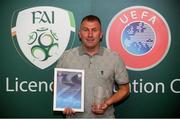 15 August 2018; Alan Reynolds with his certificate during the UEFA Pro Licence Graduation at the Rochestown Park Hotel in Rochestown Rd, Douglas, Co. Cork Photo by Eóin Noonan/Sportsfile