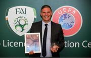 15 August 2018; Adrian Carberry with his certificate during the UEFA Pro Licence Graduation at the Rochestown Park Hotel in Rochestown Rd, Douglas, Co. Cork Photo by Eóin Noonan/Sportsfile