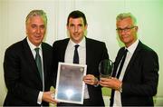 15 August 2018; Gerard Nash is presented with their certificate by John Delaney, left, CEO, Football Association of Ireland and Ruud Dokter, FAI High Performance Director, during the UEFA Pro Licence Graduation at the Rochestown Park Hotel in Rochestown Rd, Douglas, Co. Cork Photo by Eóin Noonan/Sportsfile