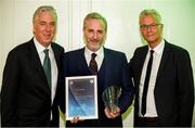 15 August 2018; Frank Kelleher is presented with their certificate by John Delaney, left, CEO, Football Association of Ireland and Ruud Dokter, FAI High Performance Director, during the UEFA Pro Licence Graduation at the Rochestown Park Hotel in Rochestown Rd, Douglas, Co. Cork Photo by Eóin Noonan/Sportsfile