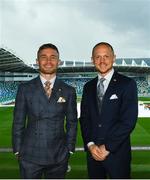 16 August 2018; Boxers Carl Frampton, left, and Luke Jackson ahead of their interim World Boxing Organisation World Featherweight Title bout at Windsor Park in Belfast. Photo by Ramsey Cardy/Sportsfile