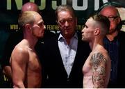 17 August 2018; Carl Frampton, right, and Luke Jackson ahead of their interim World Boxing Organisation World Featherweight Title bout during the Windsor Park boxing weigh ins at Belfast City Hall in Belfast. Photo by Ramsey Cardy/Sportsfile