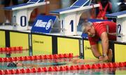 18 August 2018; Octavian Ilina of Romania is held by his coach prior to competing in the heats of the Men's 200m Freestyle S3 event during day six of the World Para Swimming Allianz European Championships at the Sport Ireland National Aquatic Centre in Blanchardstown, Dublin. Photo by David Fitzgerald/Sportsfile