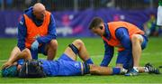 17 August 2018; Will Connors of Leinster is treated for an injury by Leinster team doctor Dr. Jim McShane, left, and academy physiotherapist Darragh Curley during the Bank of Ireland Pre-season Friendly match between Leinster and Newcastle Falcons at Energia Park in Dublin. Photo by Ramsey Cardy/Sportsfile