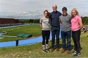 18 August 2018;  In attendance during day one of the Aldi Community Games August Festival are, from left, World U20 4x100m Silver Medallist, Ciara Neville, Aldi Ambassador Paul O'Connell, Galway hurling manager Micheál Donoghue and World U20 4x100m Silver Medallist Molly Scott at the University of Limerick in Limerick. Photo by Sam Barnes/Sportsfile