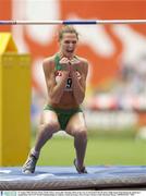 31 August 2003; Hestrie Cloete of South Africa reacts after clearing 2.04m on her way to win Gold in the Women's High Jump Final during the ninth day's competition at the 9th IAAF World Championships in Athletics at the Stade de France in Paris, France. Photo by Brendan Moran/Sportsfile