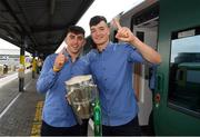 20 August 2018; Aaron Gillane, left, and Kyle Hayes with the Liam MacCarthy Cup as the Limerick squad depart from Heuston Train Station, Dublin. Photo by Piaras Ó Mídheach/Sportsfile