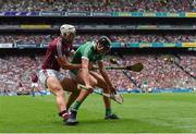 19 August 2018; Gearóid Hegarty of Limerick in action against Gearóid McInerney of Galway during the GAA Hurling All-Ireland Senior Championship Final match between Galway and Limerick at Croke Park in Dublin.  Photo by Piaras Ó Mídheach/Sportsfile