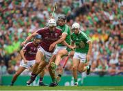 19 August 2018; Gearóid McInerney of Galway in action against Gearóid Hegarty of Limerick during the GAA Hurling All-Ireland Senior Championship Final match between Galway and Limerick at Croke Park in Dublin.  Photo by Piaras Ó Mídheach/Sportsfile