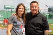 23 August 2018; WBA & IBF World Lightweight Champion Katie Taylor with Ken Casey of Murphy's Boxing on a visit to Fenway Park ahead of the Major League Baseball regular season game between Boston Red Sox and Cleveland Indians at Fenway Park in Boston, USA. Photo by Emily Harney/Matchroom Boxing USA via Sportsfile