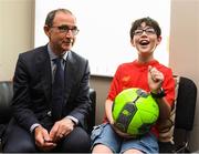 28 August 2018; Republic of Ireland manager Martin O'Neill with Jake Egan, age 10, from Caragh, Co Kildare, during a visit to the Jack & Jill Children’s Foundation at Johnstown Manor in Naas, Co Kildare. Republic of Ireland manager Martin O’Neill and John Delaney, CEO, Football Association of Ireland, dropped in to meet Jack & Jill families and nurses. From their headquarters, Jack & Jill provides a nationwide home nursing care and respite service to 355 children with severe to profound neurodevelopmental delay currently under their wing. The charity also provides end of life care to children under 5 years of age going home to die. Martin and John had a chat with some of the children and their families as the charity gets ready for Jack & Jill Week running from 7th to 13th October. See www.jackandjill.ie. Photo by Stephen McCarthy/Sportsfile