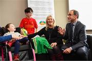 28 August 2018; Republic of Ireland manager Martin O'Neill meets Ruth Egan, from Caragh, Co Kildare, with Aoibhín, age 8, and Jake, age, 10, during a visit to the Jack & Jill Children’s Foundation at Johnstown Manor in Naas, Co Kildare. Republic of Ireland manager Martin O’Neill and John Delaney, CEO, Football Association of Ireland, dropped in to meet Jack & Jill families and nurses. From their headquarters, Jack & Jill provides a nationwide home nursing care and respite service to 355 children with severe to profound neurodevelopmental delay currently under their wing. The charity also provides end of life care to children under 5 years of age going home to die. Martin and John had a chat with some of the children and their families as the charity gets ready for Jack & Jill Week running from 7th to 13th October. See www.jackandjill.ie. Photo by Stephen McCarthy/Sportsfile
