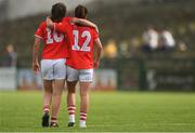 25 August 2018; Cork footballers Ciara O’Sullivan, left, and Eimear Scally after the TG4 All-Ireland Ladies Football Senior Championship Semi-Final match between Cork and Donegal at Dr Hyde Park in Roscommon. Photo by Piaras Ó Mídheach/Sportsfile