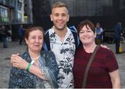3 September 2018; Dublin supporters Anne Harte, left, and Mary Byrne, from Baldoyle, with Dublin footballer Jonny Cooper during the Dublin All-Ireland Football Winning team homecoming at Smithfield in Dublin. Photo by David Fitzgerald/Sportsfile