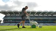2 September 2018; Enda Colfer of the Croke Park groundstaff putting the final touches to the pitch before the GAA Football All-Ireland Senior Championship Final match between Tyrone and Dublin at Croke Park in Dublin. Photo by Oliver McVeigh/Sportsfile