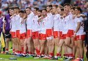 2 September 2018; The Tyrone substitutes line up before the national anthem before the GAA Football All-Ireland Senior Championship Final match between Dublin and Tyrone at Croke Park in Dublin. Photo by Oliver McVeigh/Sportsfile
