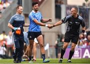 2 September 2018; Referee Conor Lane shakes hands with the injured Cian O'Sullivan of Dublin before leaving the field during the GAA Football All-Ireland Senior Championship Final match between Dublin and Tyrone at Croke Park in Dublin. Photo by Oliver McVeigh/Sportsfile