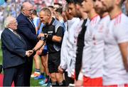 2 September 2018; President Michael D Higgins meets referee Conor Lane prior to the GAA Football All-Ireland Senior Championship Final match between Dublin and Tyrone at Croke Park in Dublin. Photo by Brendan Moran/Sportsfile