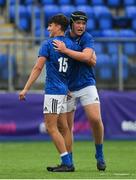 8 September 2018; Leinster players Ryan McMahon, right, and Max O’Reilly celebrate after the U19 Interprovincial Championship match between Leinster and Munster at Energia Park in Dublin. Photo by Piaras Ó Mídheach/Sportsfile